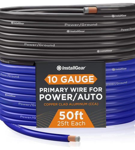 10 Gauge Wire (50Ft) Copper Clad Aluminum CAA - Primary Automotive Wire, Car Amplifier Power & Ground Cable, Battery Cable, Car Audio Speaker Stereo, RV Trailer Wiring Welding Cable 10Ga