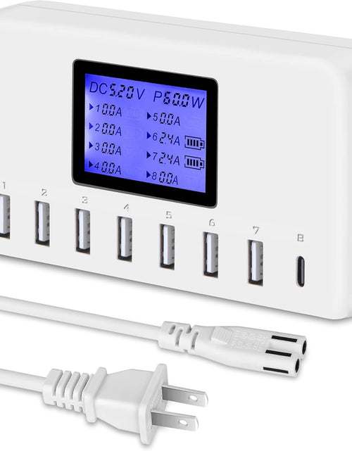 Load image into Gallery viewer, 60W 12A 8-Port USB Charging Station - Multi Port USB Hub Charger with LCD Display - Compatible with Iphone, Ipad, Samsung, Kindle, Tablet, Bluetooth Earbuds and More
