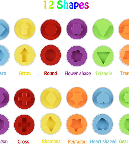 Color Shape Matching Eggs for Toddlers, Preschool Learning Educational Sorting Easter Eggs Toys Gift Recognition Skills for Kids Boys Girls with Pink Eggs Holder, 12 Eggs