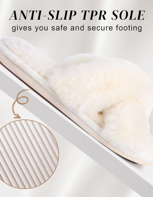 Load image into Gallery viewer, Women'S Cross Band Slippers Fuzzy Soft House Slippers Plush Furry Warm Cozy Open Toe Fluffy Home Shoes Comfy Indoor Outdoor Slip on Breathable
