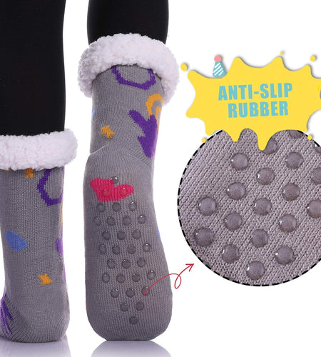 Non Slip Slipper Socks for Womens Fuzzy Soft Cozy Grippers Winter Warm Animal Fleece-Lined Home Socks