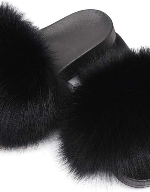 Load image into Gallery viewer, Real Fox Fur Slides for Women - Furry Slides Fluffy Fur Slippers Open Toe Flat Slides Fur Sandals Outdoor
