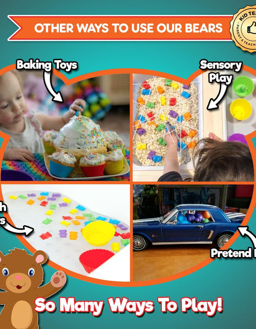 Load image into Gallery viewer, Jumbo Counting Bears Matching Game - Montessori Fine Motor Learning Toys with Stacking Cups, 60 Preschool Math Manipulatives, 2 Toddler Games Dice, Toy Storage &amp; Activities Ebook

