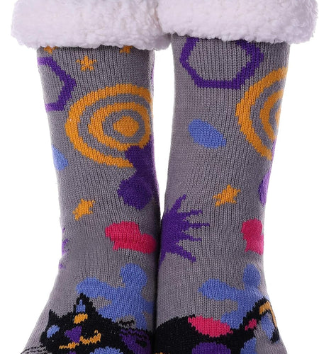 Non Slip Slipper Socks for Womens Fuzzy Soft Cozy Grippers Winter Warm Animal Fleece-Lined Home Socks