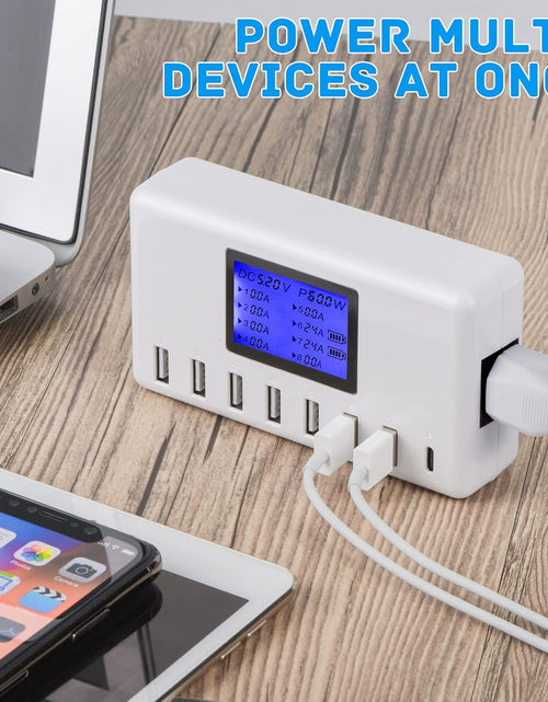 Load image into Gallery viewer, 60W 12A 8-Port USB Charging Station - Multi Port USB Hub Charger with LCD Display - Compatible with Iphone, Ipad, Samsung, Kindle, Tablet, Bluetooth Earbuds and More
