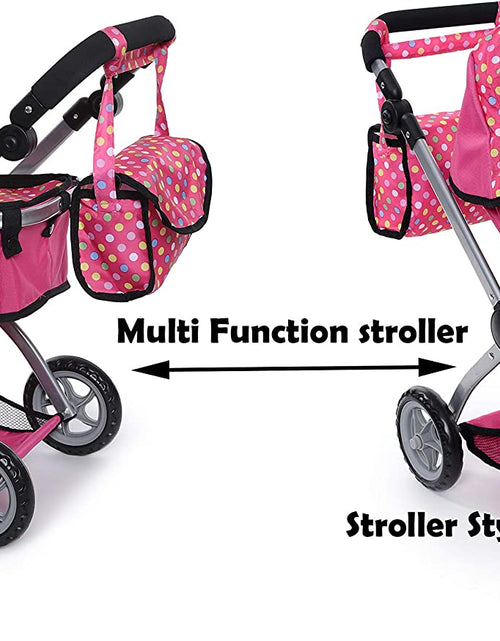 Load image into Gallery viewer, Foldable Pram for Baby Doll with Polka Dots Design with Swiveling Wheel Adjustable Handle
