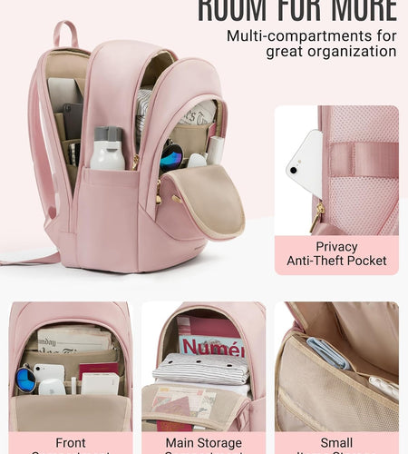 Collge Laptop Backpack, 15.6 Inch Laptop Travel Backpack for Women, College Computer Bookbag Casual Bag for Work Travel College, Gifts for Women,Pink