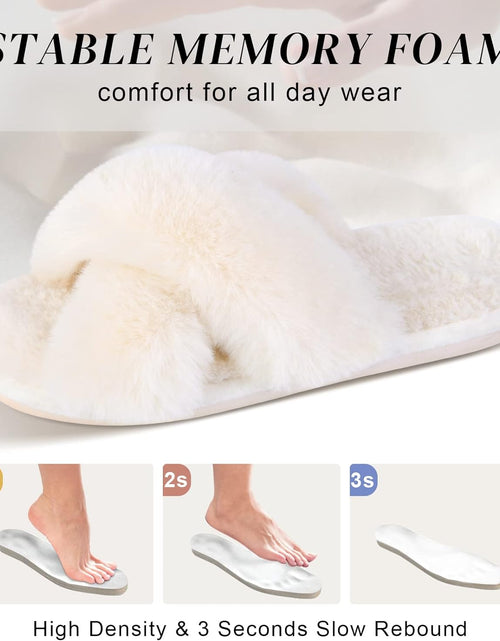 Load image into Gallery viewer, Women'S Cross Band Slippers Fuzzy Soft House Slippers Plush Furry Warm Cozy Open Toe Fluffy Home Shoes Comfy Indoor Outdoor Slip on Breathable
