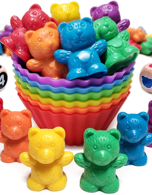 Load image into Gallery viewer, Jumbo Counting Bears Matching Game - Montessori Fine Motor Learning Toys with Stacking Cups, 60 Preschool Math Manipulatives, 2 Toddler Games Dice, Toy Storage &amp; Activities Ebook
