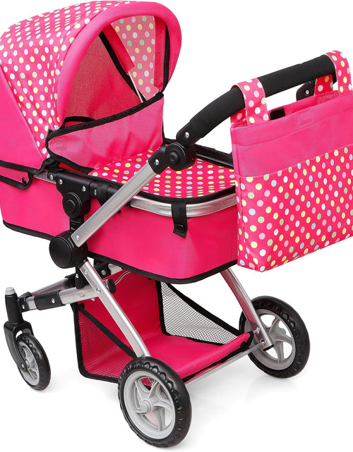Load image into Gallery viewer, Foldable Pram for Baby Doll with Polka Dots Design with Swiveling Wheel Adjustable Handle
