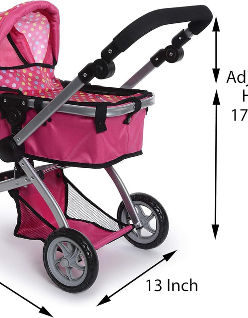 Load image into Gallery viewer, Foldable Pram for Baby Doll with Polka Dots Design with Swiveling Wheel Adjustable Handle

