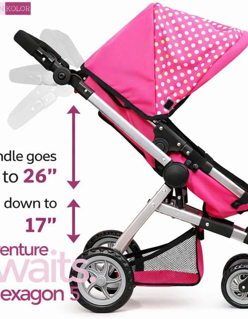 Load image into Gallery viewer, Foldable Pram for Baby Doll with Polka Dots Design with Swiveling Wheel Adjustable Handle
